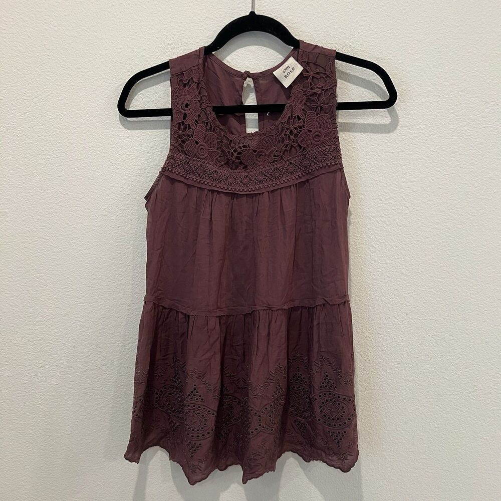 Knox Rose Women’s Tank Tunic Top Small Embroidered Casual Bohemian School Indie